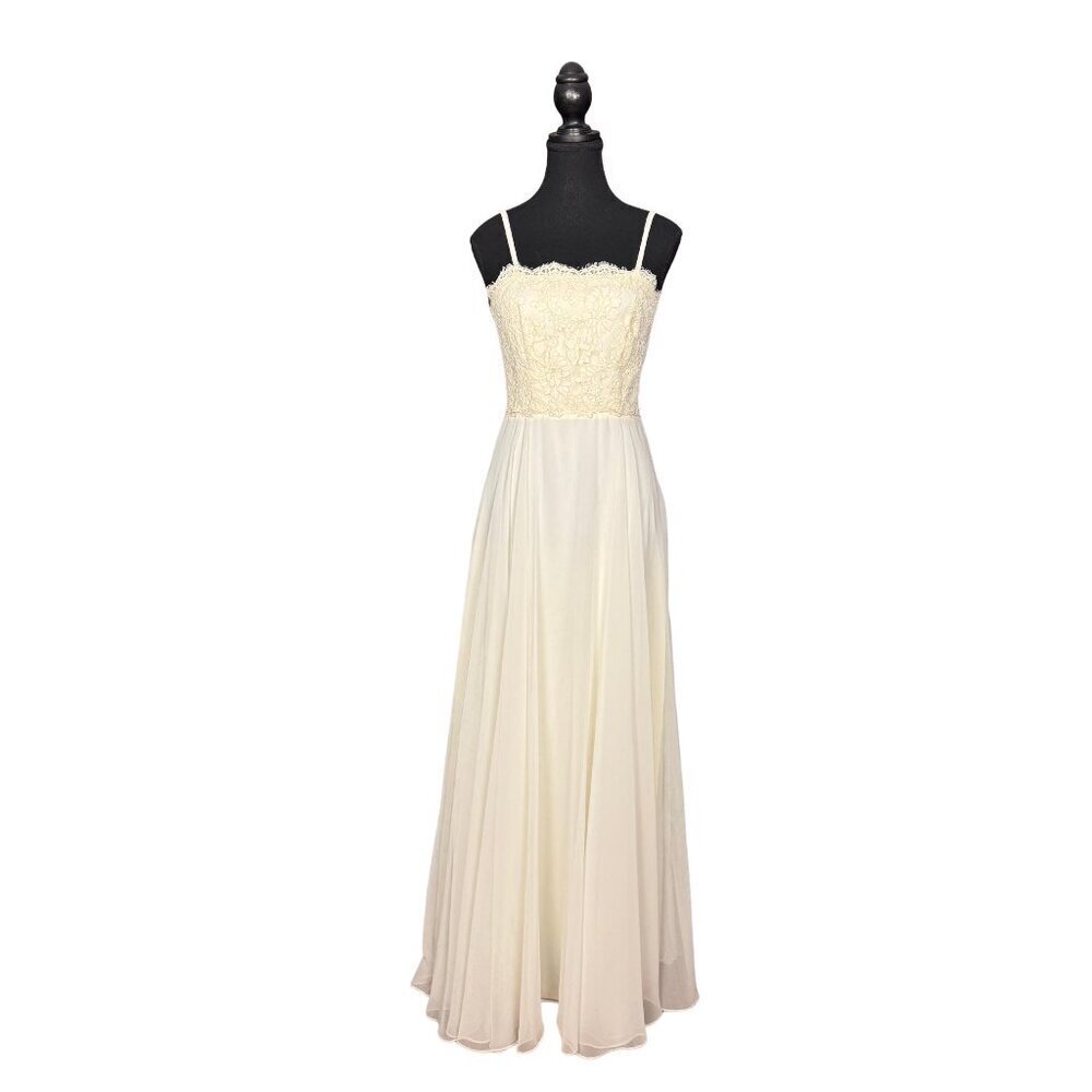Vintage 1970s Cream Lace Gown Vintage Maxi Dress for Rehearsal Dinner Bridal